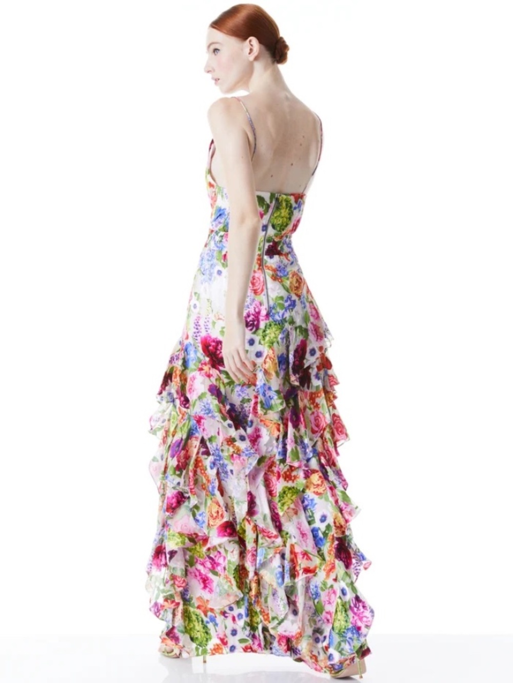 Alice + Olivia Hayden V-Neck Front Ruffle Dress in Flower Shop size 2 - Picture 3 of 15